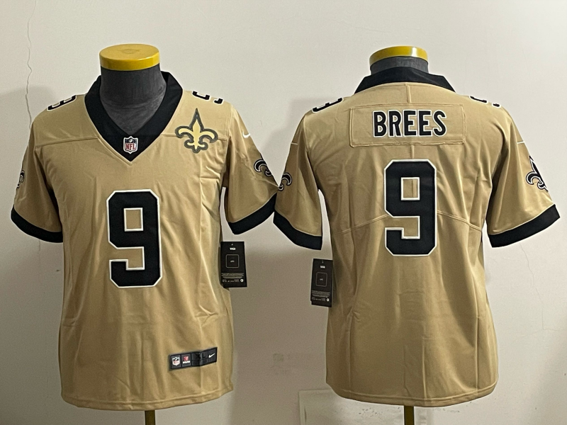Youth 2025 New Orleans Saints #9 Bress golden Limited NFL Jersey style 09->youth nfl jersey->Youth Jersey